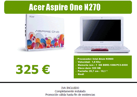 acer aspire one n270 por 325€